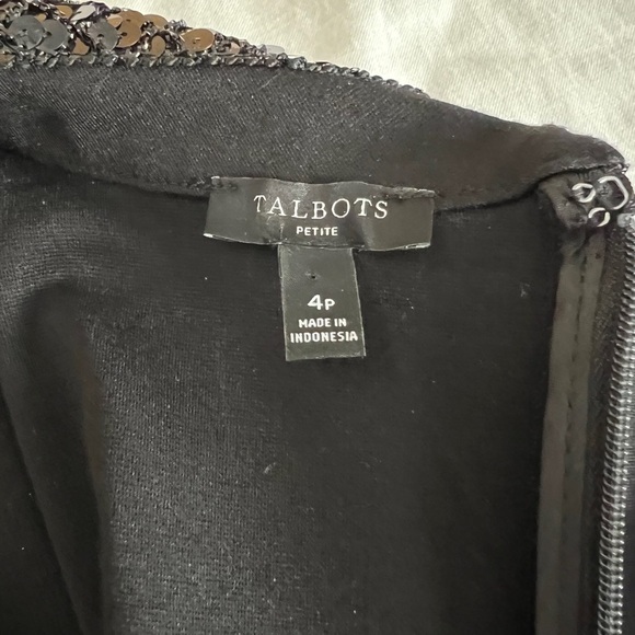 Talbots Black Sheath Dress Mock Neck Sequin Collar Cocktail Event Evening 4P - Picture 4 of 12
